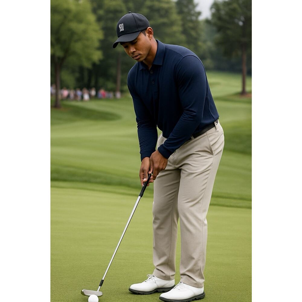 Nike Golf Tiger Woods Men's L Navy Long-Sleeve Polo Shirt Double Mercerized EUC
